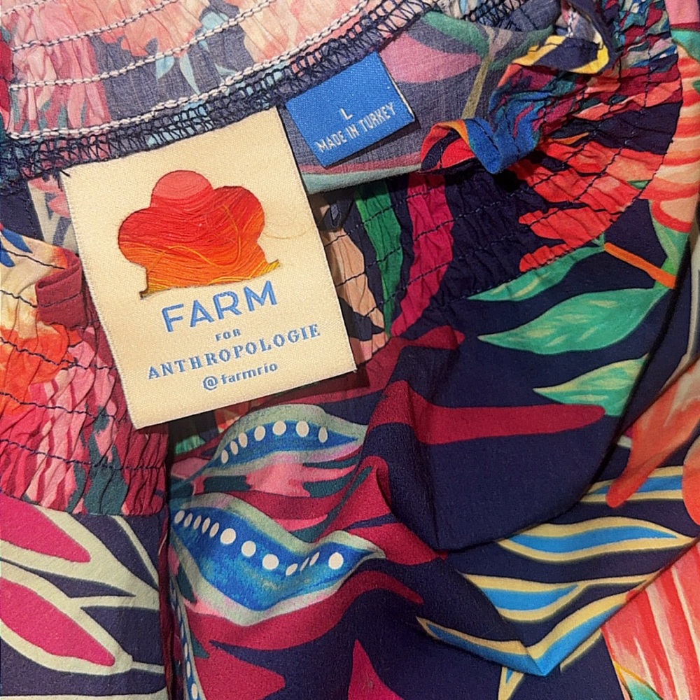 ANTHRO FARM RÍO AVES MINI DRESS smocked poplin lined bright bold color LARGE - Picture 9 of 13